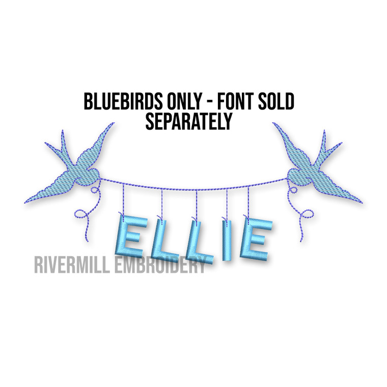 Bluebirds Holding A Ribbon Machine Embroidery Design