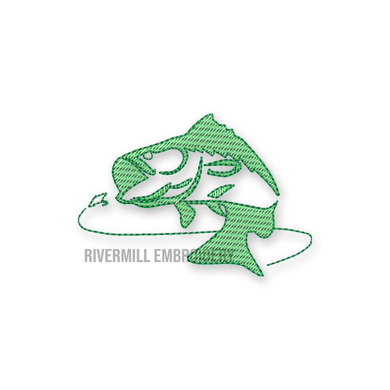 Mini Sketch Jumping Bass Fish Machine Embroidery Design