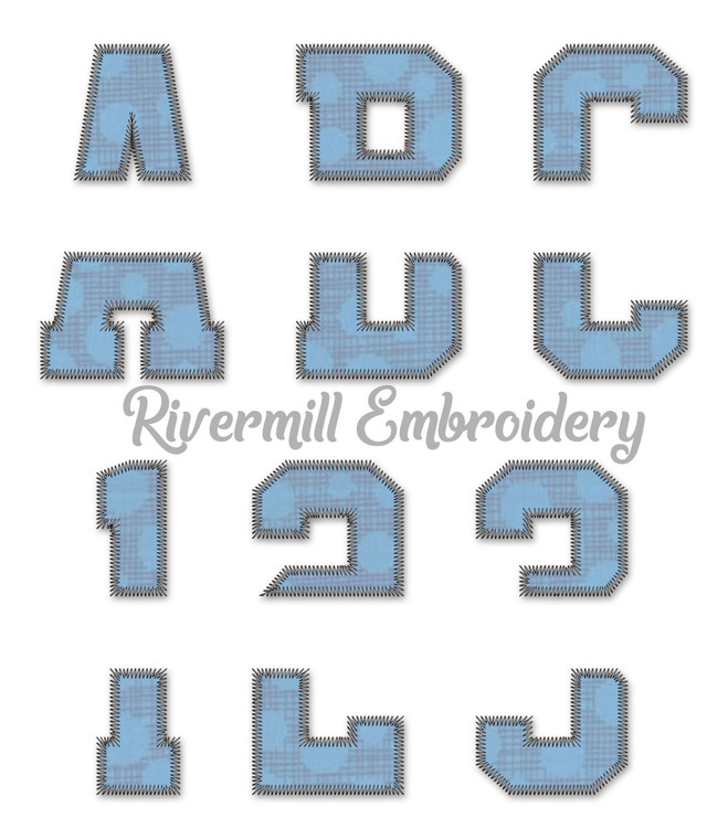 Zig Zag Split Varsity Applique Machine Embroidery Alphabet