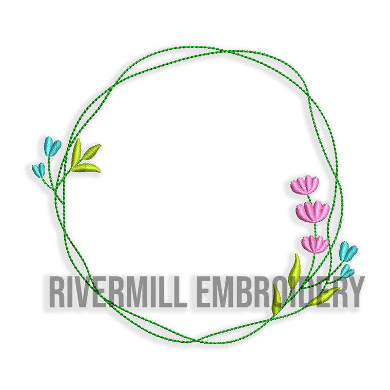 Flowers & Leaves Monogram or Initial Frame Embroidery Design Springtime Spring Easter