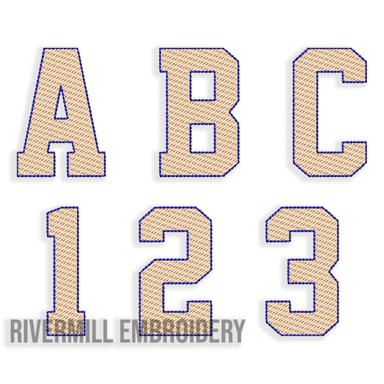 Sketch Style Varsity 2 Color Machine Embroidery Font Alphabet