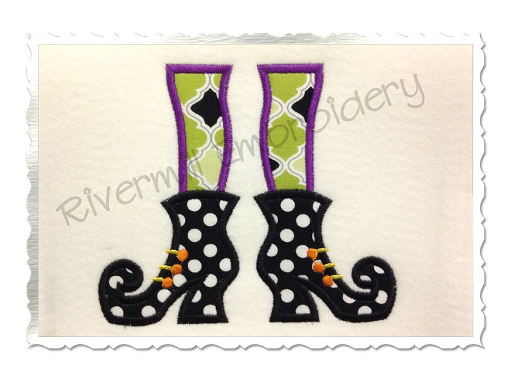 Applique Witch Feet Halloween Machine Embroidery Design