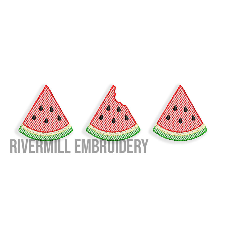 Watermelon Trio With Bite Missing Sketch Machine Embroidery Design