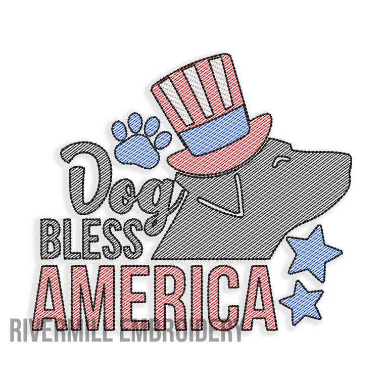 Dog Bless America Sketch Machine Embroidery Design Dog Pet Lover
