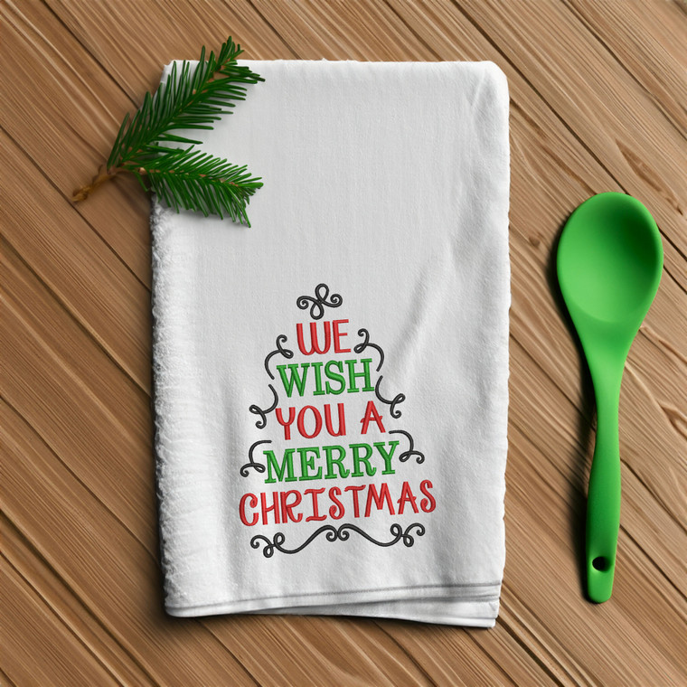 We Wish You A Merry Christmas Tree Shaped Machine Embroidery Design