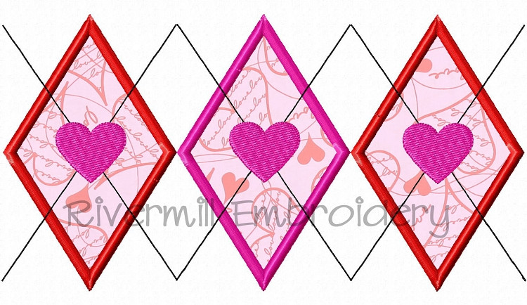 Applique Argyle With Hearts Pattern Machine Embroidery Design