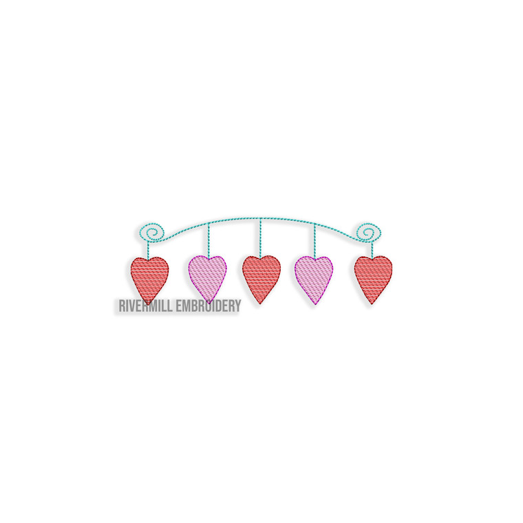 Sketch String of Hearts Machine Embroidery Design