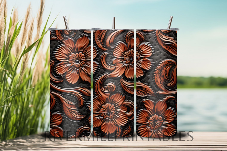 Embossed Leather Flowers 20oz Skinny Tumbler Wrap PNG
