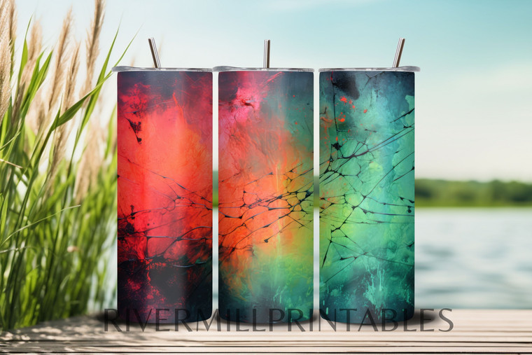 Red & Green Grunge 20oz Skinny Tumbler Wrap PNG