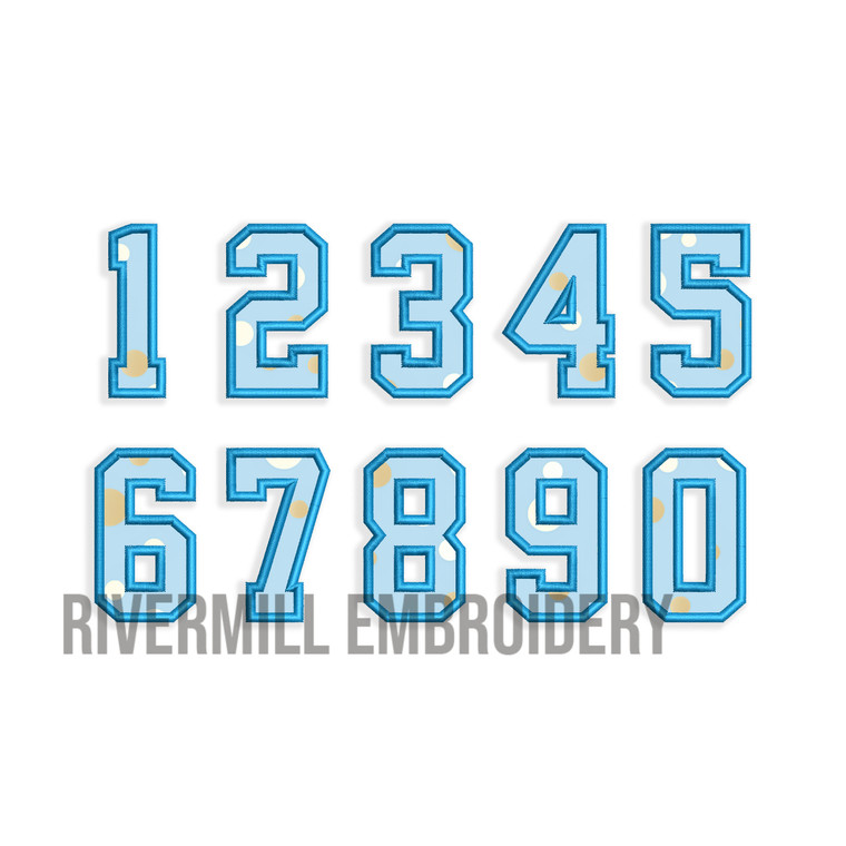 Applique Varsity Athletic Style Numbers Machine Embroidery Design