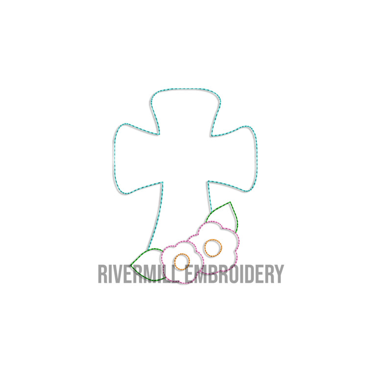 Mini Bean Stitch Cross With Flowers Machine Embroidery Design