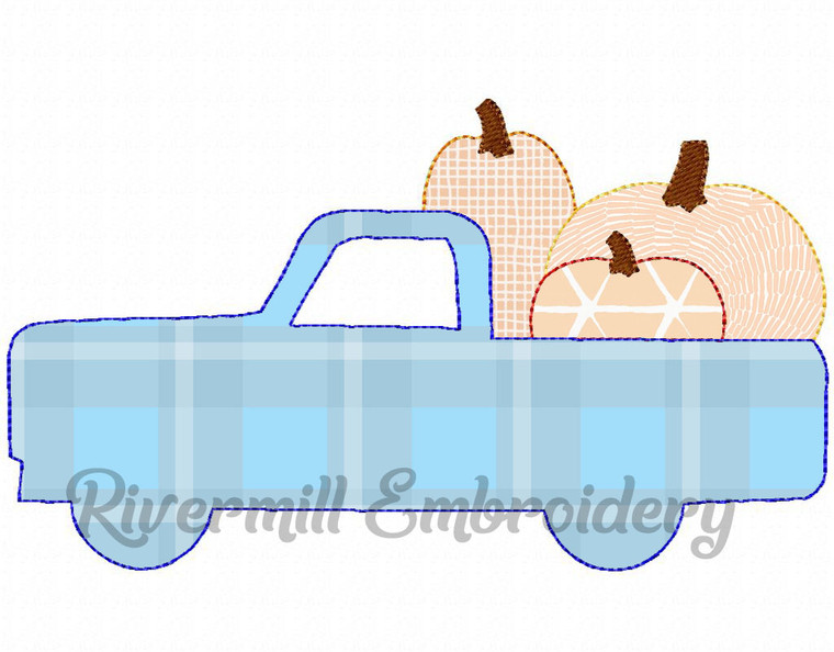 Raggy Applique Truck w/ Pumpkins Machine Embroidery Design