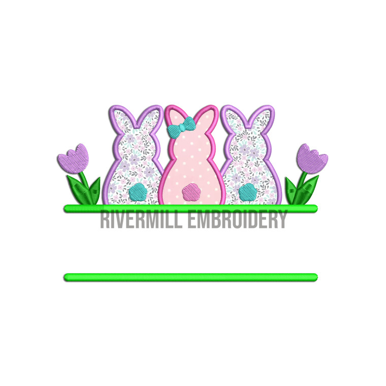 Applique Girl Bunny Trio Machine Embroidery Design
