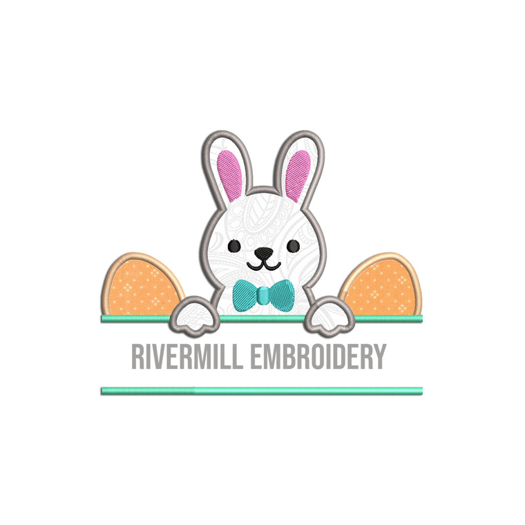 Bunny With Easter Eggs Applique Name Frame  Machine Embroidery Design