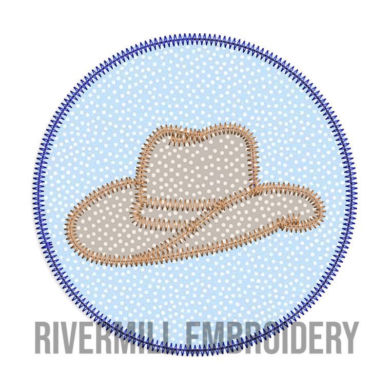 Zig Zag Applique Cowboy Hat In a Circle Machine Embroidery Design