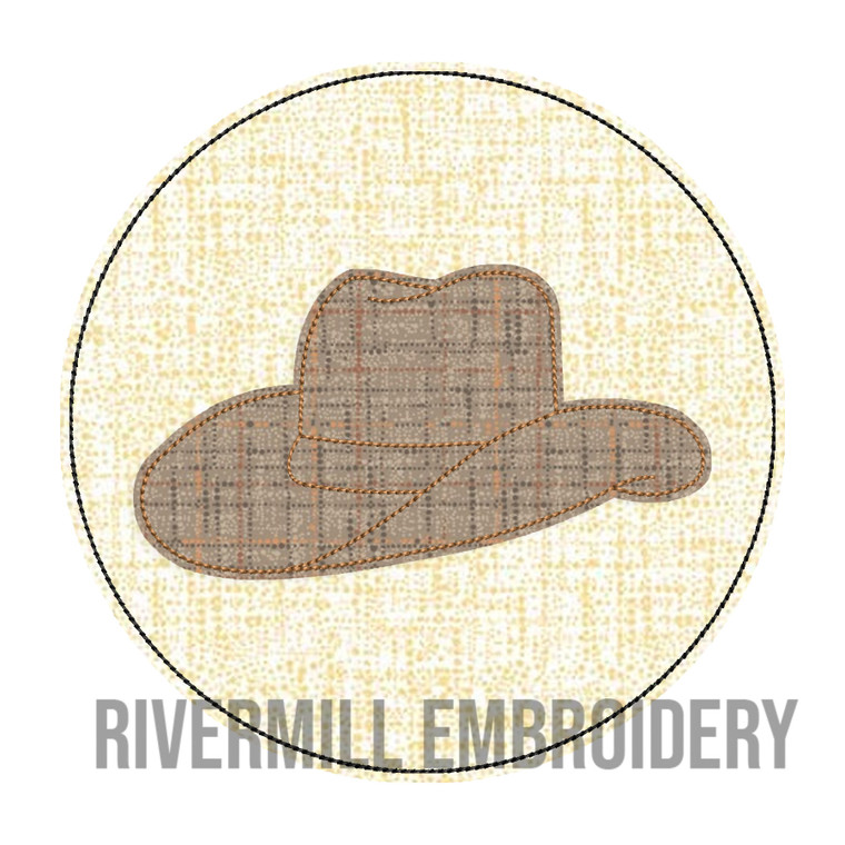 Raggy Applique Cowboy Hat In a Circle Machine Embroidery Design