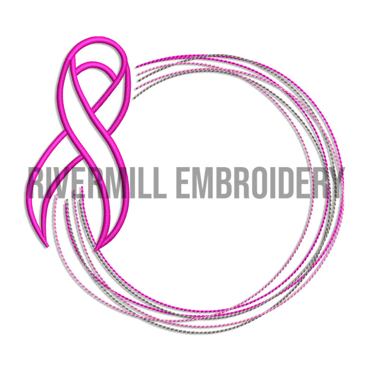 Awareness Ribbon Scribble Circle Frame Machine Embroidery Design