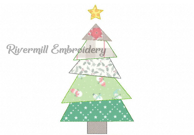 Raggy Applique Patchwork Christmas Tree Machine Embroidery Design