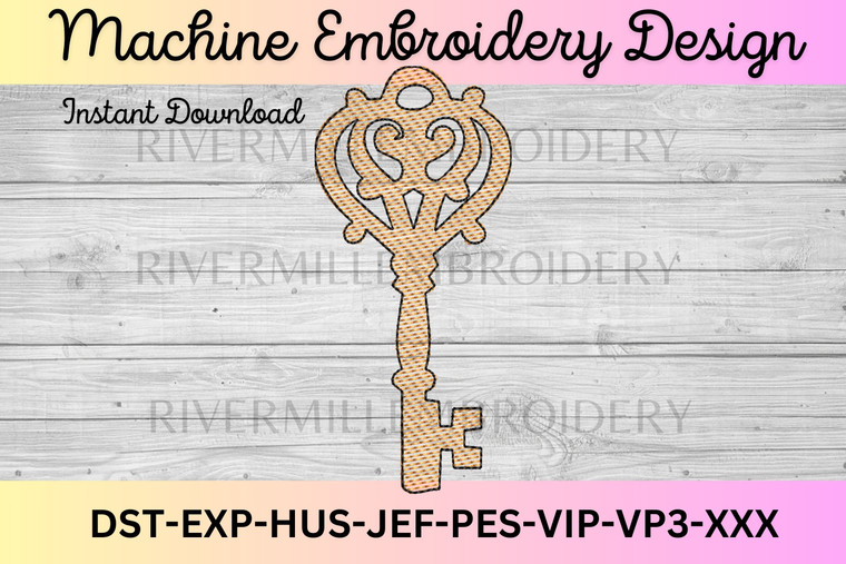 Sketch Style Antique Skeleton Key Machine Embroidery Design #4