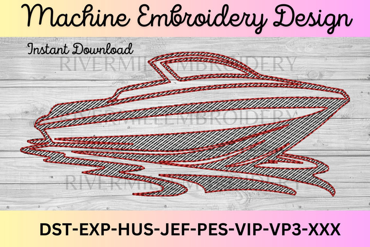 Sketch Style Boat On A Lake Machine Embroidery Design #2