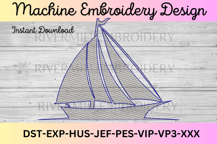 Sketch Sail Boat Machine Embroidery Design