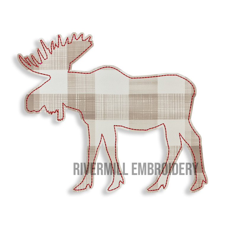 Raggy Applique Moose Machine Embroidery Design