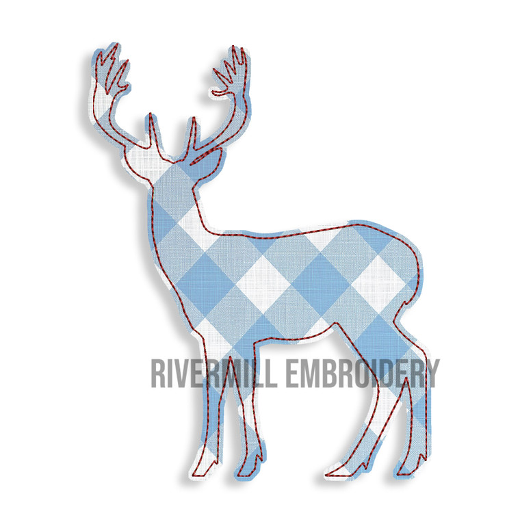 Raggy Applique Deer Buck Machine Embroidery Design