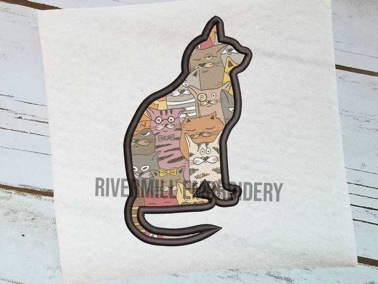 Applique Sitting Cat Machine Embroidery Design