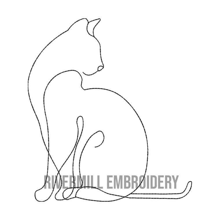Line Art Bean Stitch Sitting Cat Machine Embroidery Design