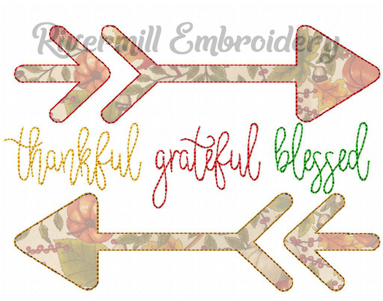 Raggy Applique Thankful Grateful Blessed Machine Embroidery Design