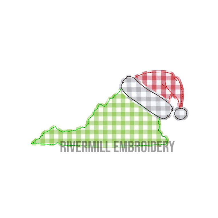 Virginia w/ Santa Hat Applique Machine Embroidery Design