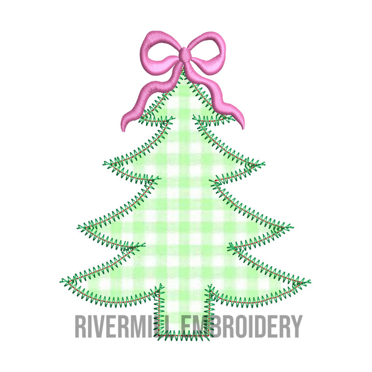 Zig Zag Christmas Tree  With a Bow Applique Machine Embroidery Design