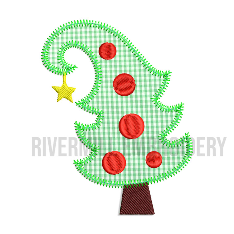Whimsical Zig Zag Applique Christmas Tree Machine Embroidery Design