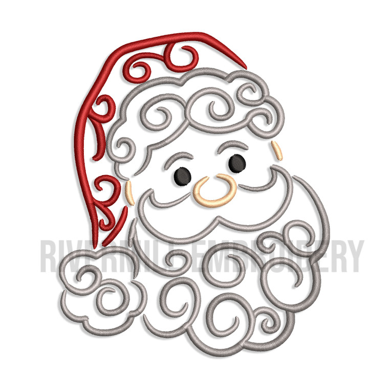 Santa Claus Face With Swirls Machine Embroidery Design