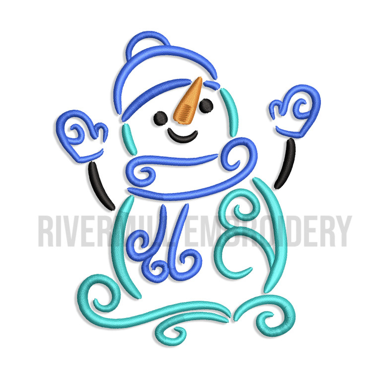 Snowman With Swirls Machine Embroidery Design