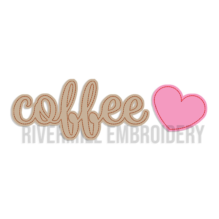 Raggy Applique Coffee with a Heart Machine Embroidery Design