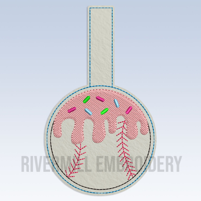 Baseball or Softball With Ice Cream Drips In The Hoop Snap Tab Key Fob Machine Embroidery Design #2