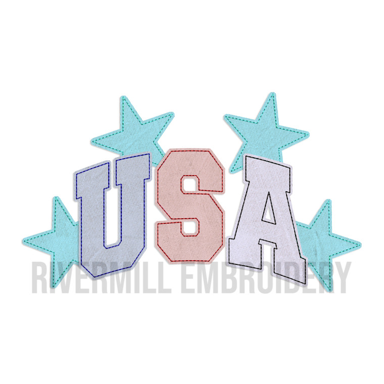 Raggy Bean Stitch Applique USA With Stars Machine Embroidery Design