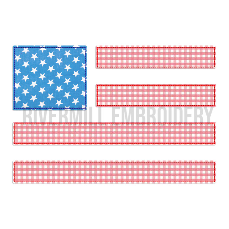 Raggy Bean Stitch Applique American Flag Machine Embroidery Design