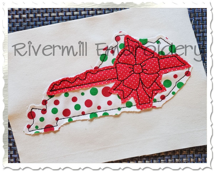 Kentucky With A Bow Raggy Applique Machine Embroidery Design