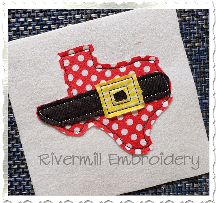 Texas w/ Santa Belt Raggy Applique Machine Embroidery Design