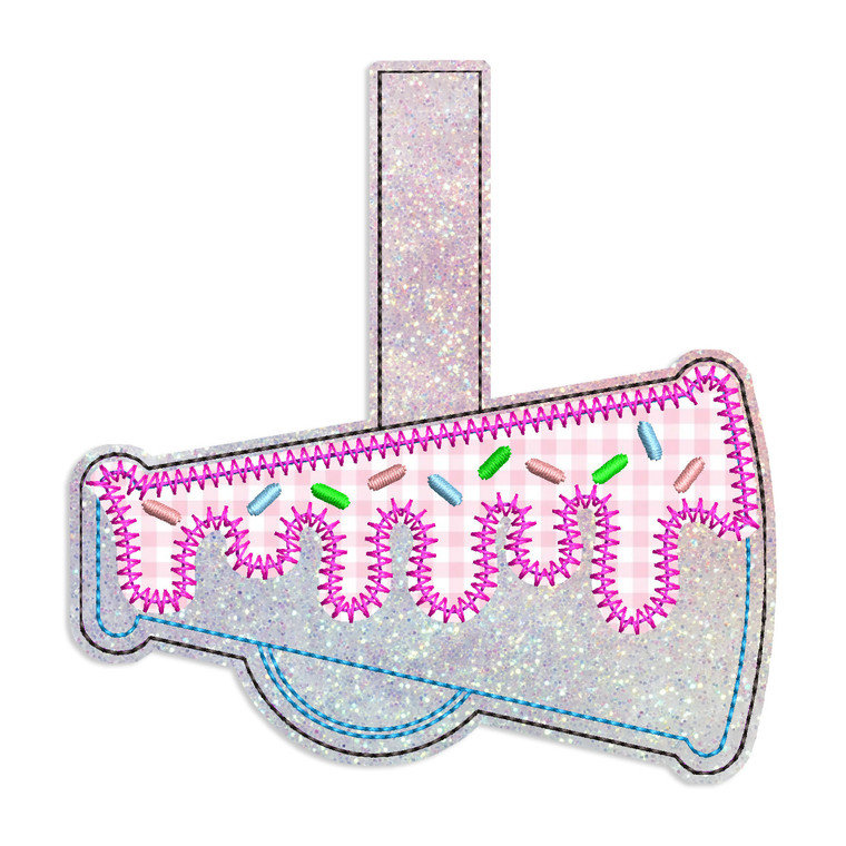 Cheer Megaphone With Ice Cream Drips In The Hoop Snap Tab Key Fob Machine Embroidery Design