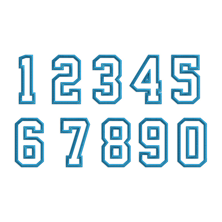Small Applique Varsity Athletic Style Numbers with a Top Stitch Machine Embroidery Design Style 2