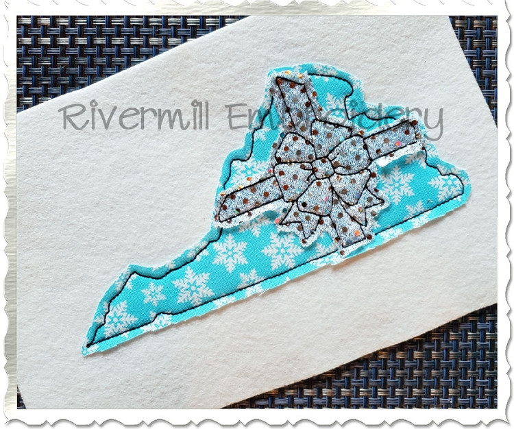Virginia With A Bow Raggy Applique Machine Embroidery Design