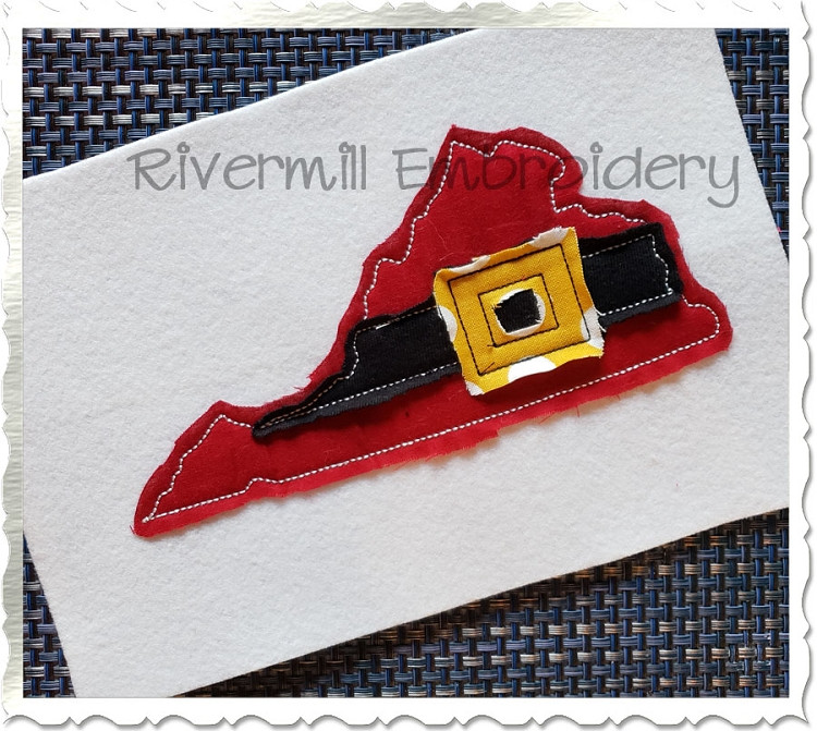 Virginia w/ Santa Belt Raggy Applique Machine Embroidery Design