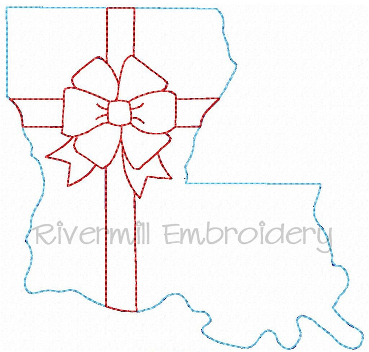 Louisiana With A Bow Raggy Applique Machine Embroidery Design