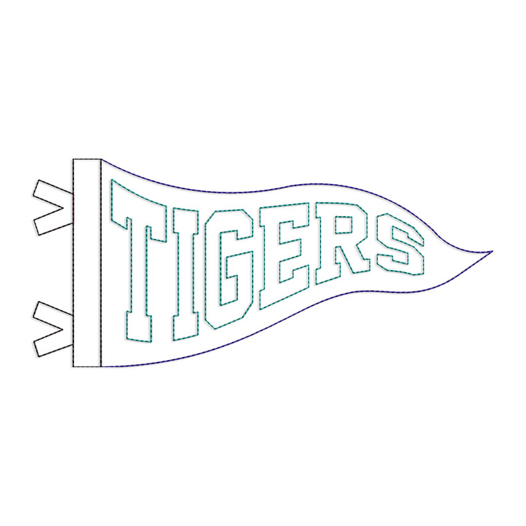 Tigers Wavy Pennant Flag Bean Stitch Raggy Applique Machine Embroidery Design