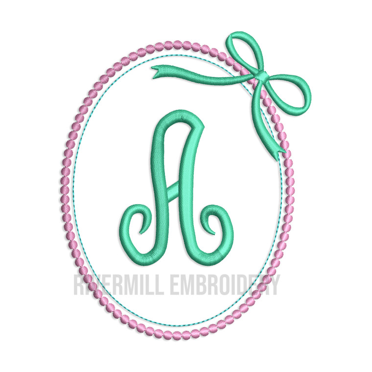 Oval Monogram or Initial Frame with a Bow Machine Embroidery Design