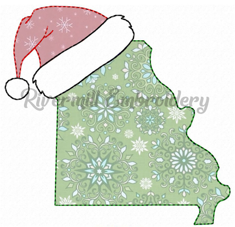 Missouri w/ Santa Hat Raggy Applique Machine Embroidery Design