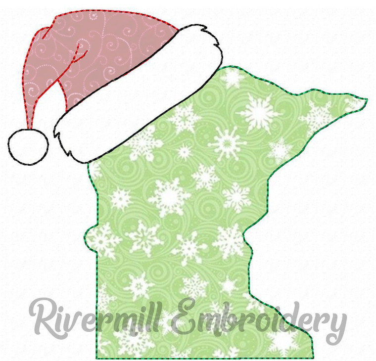 Minnesota w/ Santa Hat Raggy Applique Machine Embroidery Design
